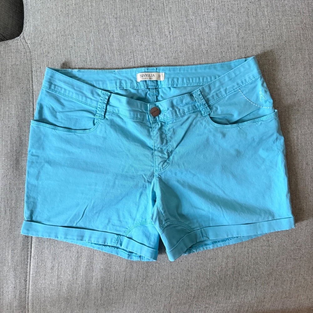Siviglia Women Turquoise Blue Chino Shorts Made in‎ Italy Size 31 SB60NND-12